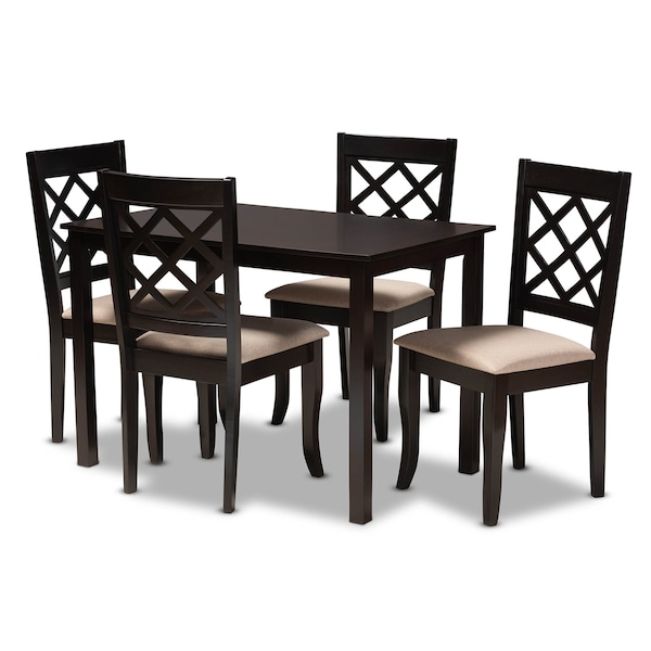 Baxton Studio Verner Sand Upholstered Espresso Finished 5-Piece Wood Dining Set 157-9725-8026 - main